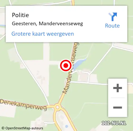 Locatie op kaart van de 112 melding: Politie Geesteren, Manderveenseweg op 27 oktober 2021 14:53
