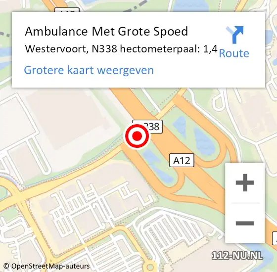 Locatie op kaart van de 112 melding: Ambulance Met Grote Spoed Naar Westervoort, N338 hectometerpaal: 1,4 op 27 oktober 2021 14:54