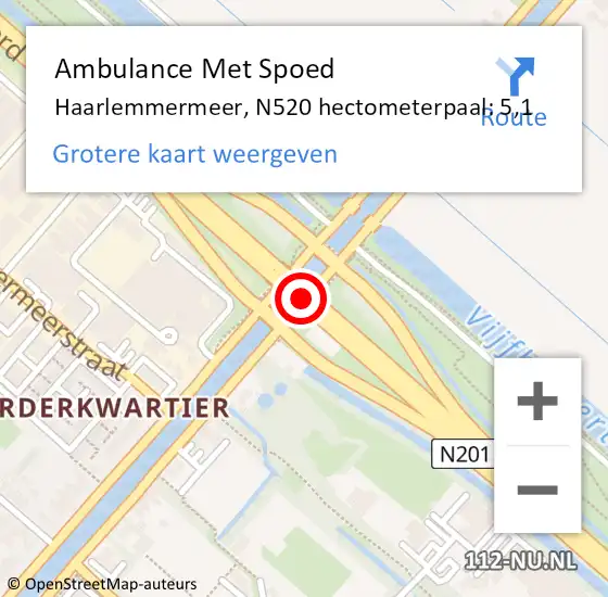 Locatie op kaart van de 112 melding: Ambulance Met Spoed Naar Haarlemmermeer, N520 hectometerpaal: 5,1 op 27 oktober 2021 15:26