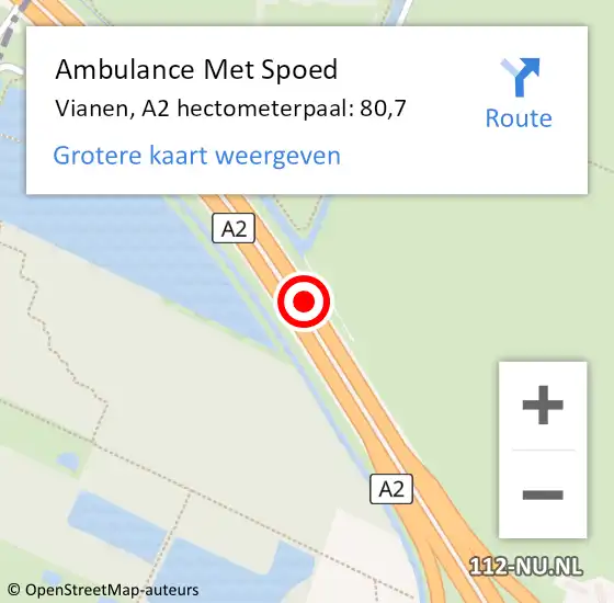 Locatie op kaart van de 112 melding: Ambulance Met Spoed Naar Vianen, A2 hectometerpaal: 80,7 op 27 oktober 2021 15:39