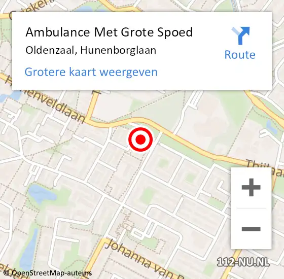 Locatie op kaart van de 112 melding: Ambulance Met Grote Spoed Naar Oldenzaal, Hunenborglaan op 27 oktober 2021 15:52