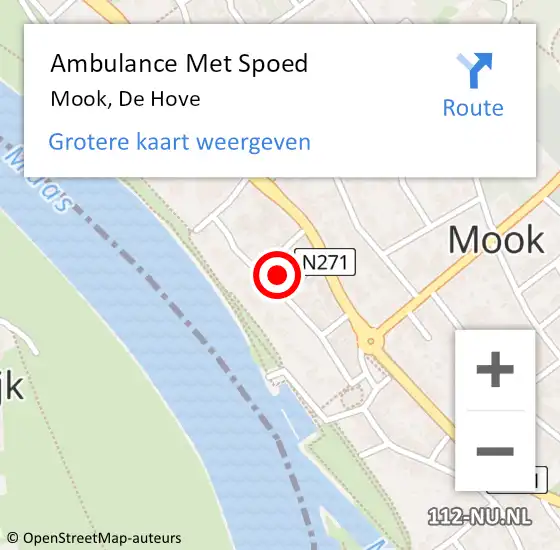 Locatie op kaart van de 112 melding: Ambulance Met Spoed Naar Mook, De Hove op 27 oktober 2021 16:06