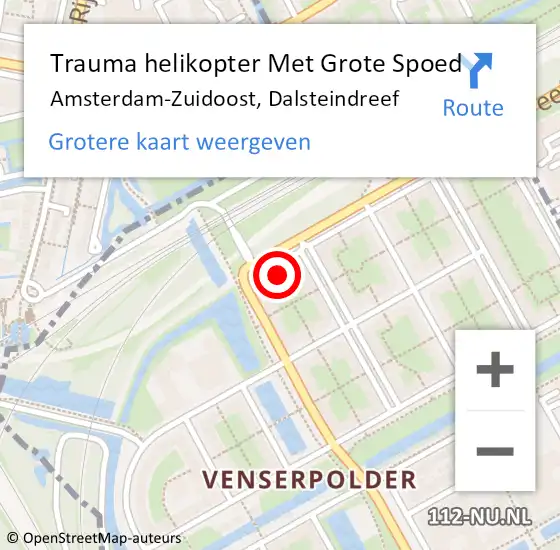 Locatie op kaart van de 112 melding: Trauma helikopter Met Grote Spoed Naar Amsterdam-Zuidoost, Dalsteindreef op 27 oktober 2021 16:10