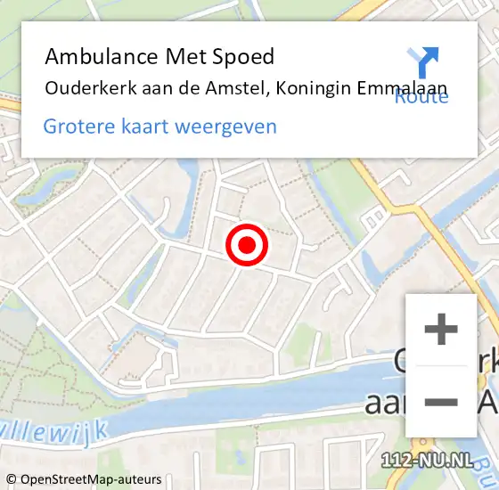 Locatie op kaart van de 112 melding: Ambulance Met Spoed Naar Ouderkerk aan de Amstel, Koningin Emmalaan op 27 oktober 2021 16:14