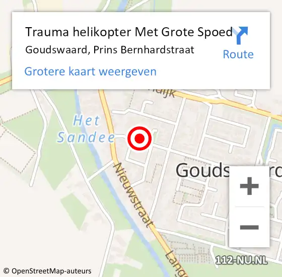 Locatie op kaart van de 112 melding: Trauma helikopter Met Grote Spoed Naar Goudswaard, Prins Bernhardstraat op 27 oktober 2021 16:18