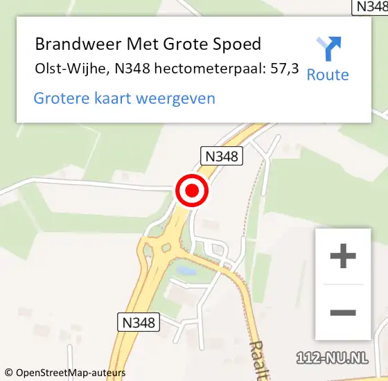 Locatie op kaart van de 112 melding: Brandweer Met Grote Spoed Naar Olst-Wijhe, N348 hectometerpaal: 57,3 op 27 oktober 2021 16:35