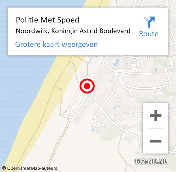 Locatie op kaart van de 112 melding: Politie Met Spoed Naar Noordwijk, Koningin Astrid Boulevard op 27 oktober 2021 17:26