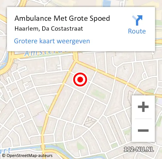 Locatie op kaart van de 112 melding: Ambulance Met Grote Spoed Naar Haarlem, Da Costastraat op 27 oktober 2021 17:52