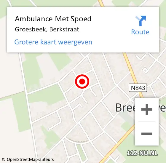 Locatie op kaart van de 112 melding: Ambulance Met Spoed Naar Groesbeek, Berkstraat op 27 oktober 2021 18:03