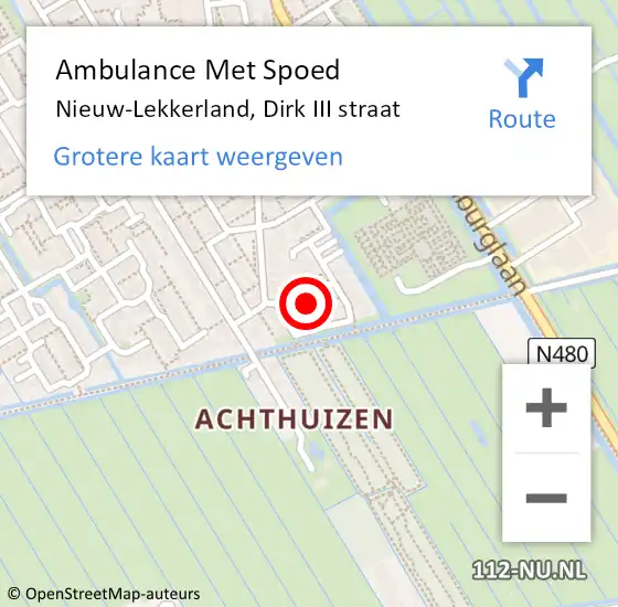 Locatie op kaart van de 112 melding: Ambulance Met Spoed Naar Nieuw-Lekkerland, Dirk III straat op 27 oktober 2021 18:04