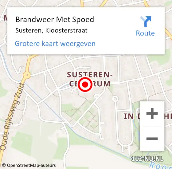 Locatie op kaart van de 112 melding: Brandweer Met Spoed Naar Susteren, Kloosterstraat op 27 oktober 2021 18:05