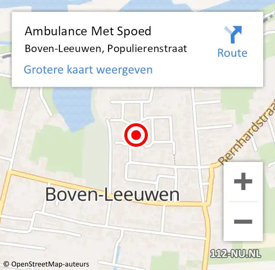 Locatie op kaart van de 112 melding: Ambulance Met Spoed Naar Boven-Leeuwen, Populierenstraat op 27 oktober 2021 18:41