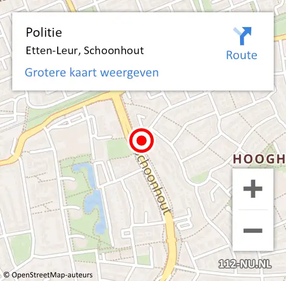Locatie op kaart van de 112 melding: Politie Etten-Leur, Schoonhout op 27 oktober 2021 19:13