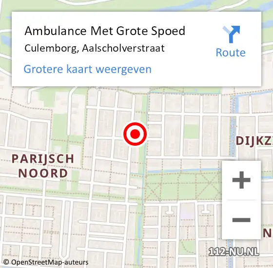 Locatie op kaart van de 112 melding: Ambulance Met Grote Spoed Naar Culemborg, Aalscholverstraat op 27 oktober 2021 19:20