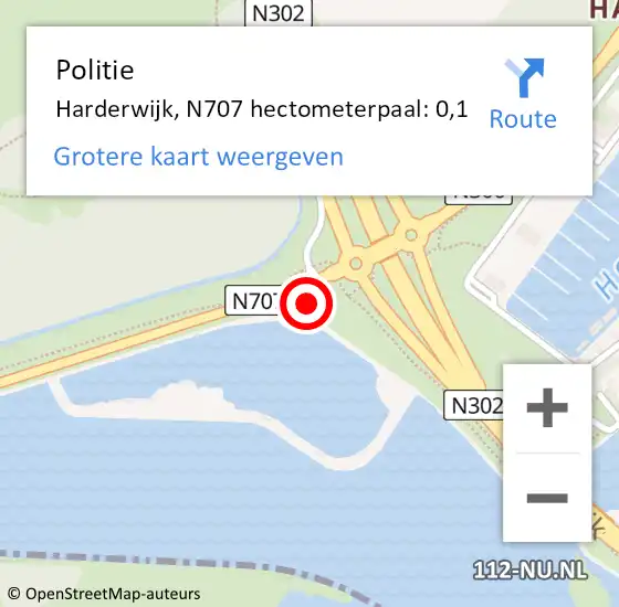 Locatie op kaart van de 112 melding: Politie Harderwijk, N707 hectometerpaal: 0,1 op 27 oktober 2021 19:49
