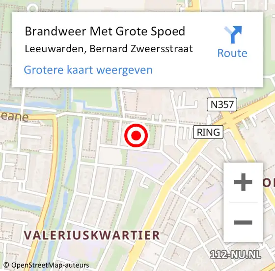 Locatie op kaart van de 112 melding: Brandweer Met Grote Spoed Naar Leeuwarden, Bernard Zweersstraat op 27 oktober 2021 20:10