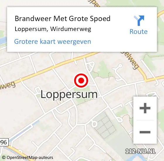 Locatie op kaart van de 112 melding: Brandweer Met Grote Spoed Naar Loppersum, Wirdumerweg op 27 oktober 2021 20:17