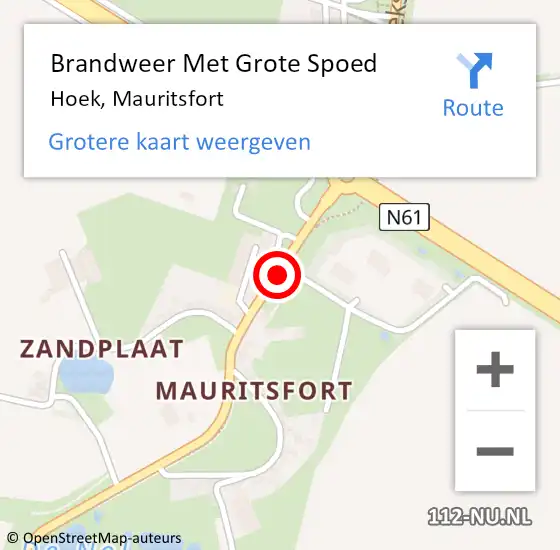 Locatie op kaart van de 112 melding: Brandweer Met Grote Spoed Naar Hoek, Mauritsfort op 27 oktober 2021 20:24