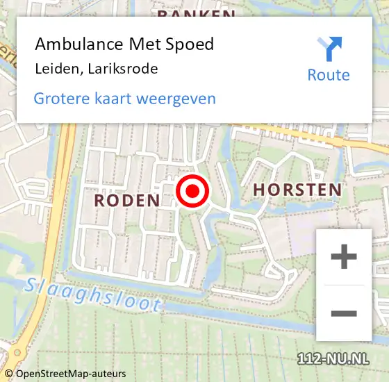 Locatie op kaart van de 112 melding: Ambulance Met Spoed Naar Leiden, Lariksrode op 27 oktober 2021 20:46