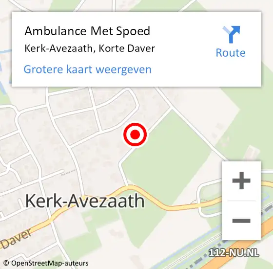 Locatie op kaart van de 112 melding: Ambulance Met Spoed Naar Kerk-Avezaath, Korte Daver op 27 oktober 2021 21:00