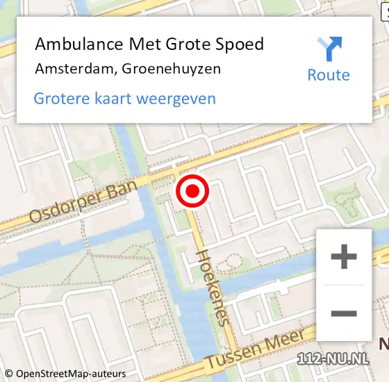 Locatie op kaart van de 112 melding: Ambulance Met Grote Spoed Naar Amsterdam, Groenehuyzen op 27 oktober 2021 21:03