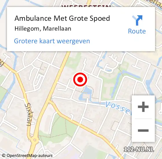 Locatie op kaart van de 112 melding: Ambulance Met Grote Spoed Naar Hillegom, Marellaan op 27 oktober 2021 21:18