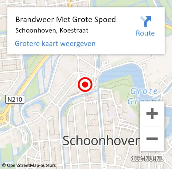 Locatie op kaart van de 112 melding: Brandweer Met Grote Spoed Naar Schoonhoven, Koestraat op 27 oktober 2021 21:23