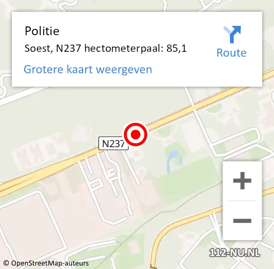 Locatie op kaart van de 112 melding: Politie Soest, N237 hectometerpaal: 85,1 op 27 oktober 2021 21:34