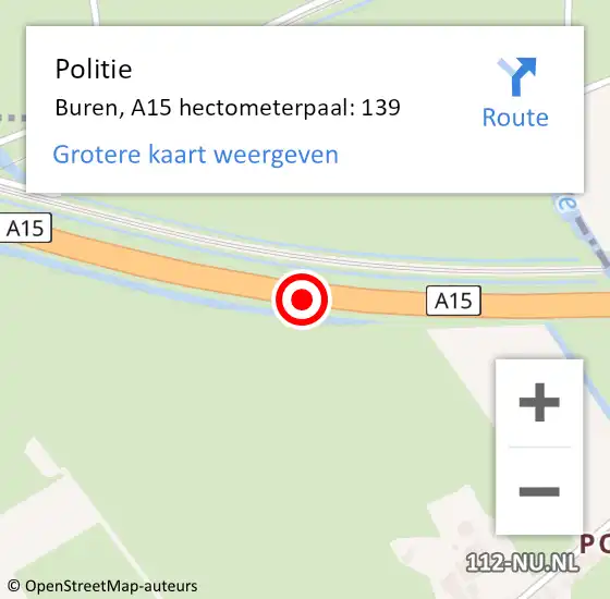 Locatie op kaart van de 112 melding: Politie Buren, A15 hectometerpaal: 139 op 27 oktober 2021 21:48