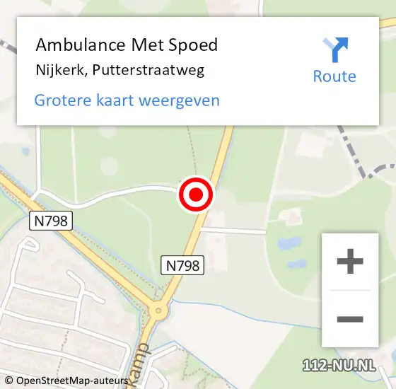 Locatie op kaart van de 112 melding: Ambulance Met Spoed Naar Nijkerk, Putterstraatweg op 27 oktober 2021 21:58