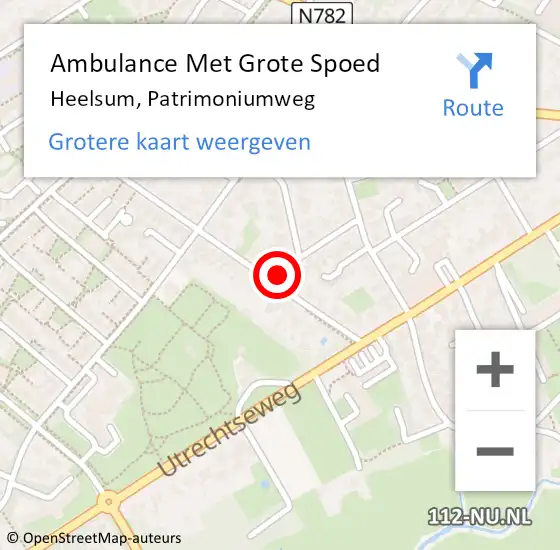 Locatie op kaart van de 112 melding: Ambulance Met Grote Spoed Naar Heelsum, Patrimoniumweg op 27 oktober 2021 22:10