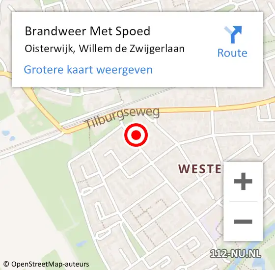 Locatie op kaart van de 112 melding: Brandweer Met Spoed Naar Oisterwijk, Willem de Zwijgerlaan op 27 oktober 2021 22:24