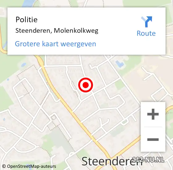 Locatie op kaart van de 112 melding: Politie Steenderen, Molenkolkweg op 27 oktober 2021 22:43