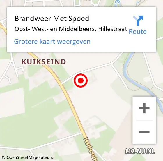Locatie op kaart van de 112 melding: Brandweer Met Spoed Naar Oost- West- en Middelbeers, Hillestraat op 27 oktober 2021 22:56