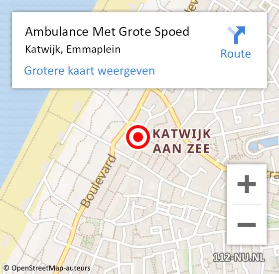 Locatie op kaart van de 112 melding: Ambulance Met Grote Spoed Naar Katwijk, Emmaplein op 27 oktober 2021 23:29