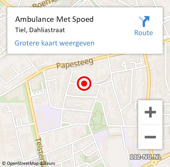 Locatie op kaart van de 112 melding: Ambulance Met Spoed Naar Tiel, Dahliastraat op 27 oktober 2021 23:47