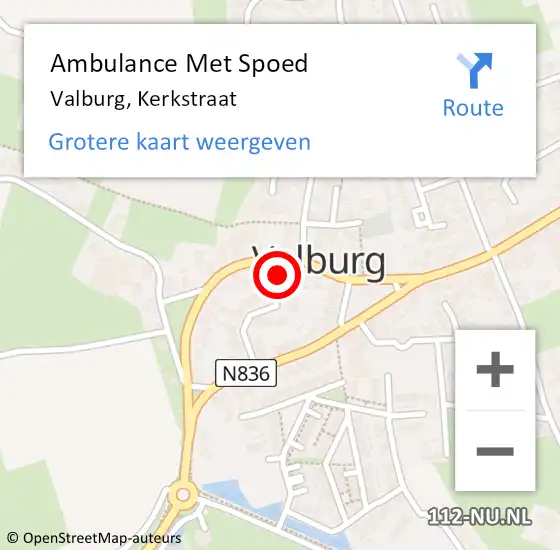 Locatie op kaart van de 112 melding: Ambulance Met Spoed Naar Valburg, Kerkstraat op 27 oktober 2021 23:54
