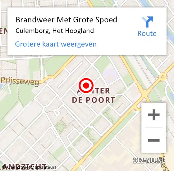 Locatie op kaart van de 112 melding: Brandweer Met Grote Spoed Naar Culemborg, Het Hoogland op 28 oktober 2021 00:12