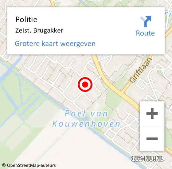 Locatie op kaart van de 112 melding: Politie Zeist, Brugakker op 28 oktober 2021 00:22