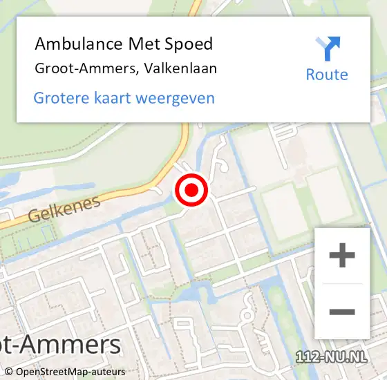 Locatie op kaart van de 112 melding: Ambulance Met Spoed Naar Groot-Ammers, Valkenlaan op 28 oktober 2021 00:39