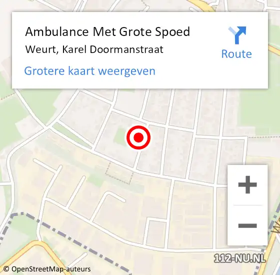 Locatie op kaart van de 112 melding: Ambulance Met Grote Spoed Naar Weurt, Karel Doormanstraat op 28 oktober 2021 00:40