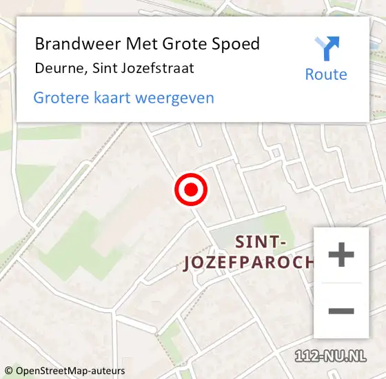 Locatie op kaart van de 112 melding: Brandweer Met Grote Spoed Naar Deurne, Sint Jozefstraat op 28 oktober 2021 01:12