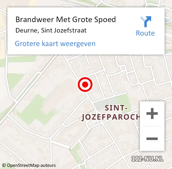 Locatie op kaart van de 112 melding: Brandweer Met Grote Spoed Naar Deurne, Sint Jozefstraat op 28 oktober 2021 01:22