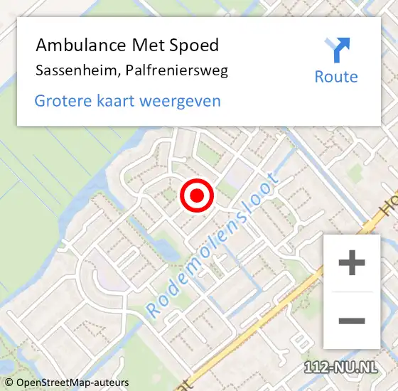 Locatie op kaart van de 112 melding: Ambulance Met Spoed Naar Sassenheim, Palfreniersweg op 28 oktober 2021 01:28