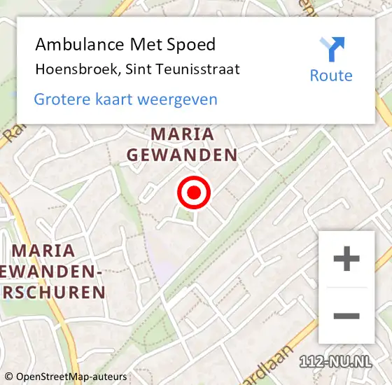 Locatie op kaart van de 112 melding: Ambulance Met Spoed Naar Hoensbroek, Sint Teunisstraat op 27 juni 2014 12:32