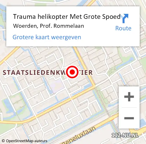 Locatie op kaart van de 112 melding: Trauma helikopter Met Grote Spoed Naar Woerden, Prof. Rommelaan op 28 oktober 2021 01:53