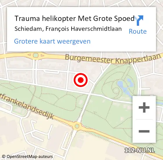Locatie op kaart van de 112 melding: Trauma helikopter Met Grote Spoed Naar Schiedam, François Haverschmidtlaan op 28 oktober 2021 02:02