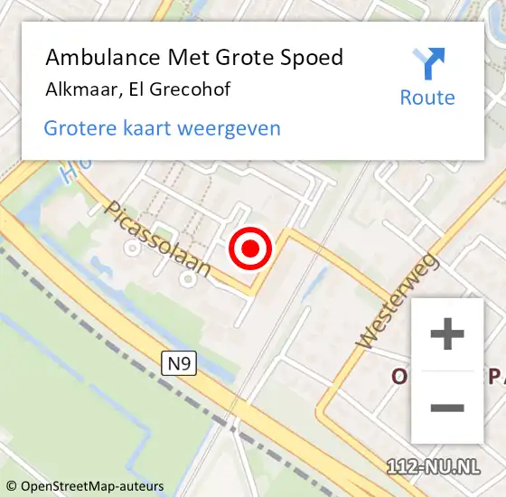 Locatie op kaart van de 112 melding: Ambulance Met Grote Spoed Naar Alkmaar, El Grecohof op 28 oktober 2021 02:04