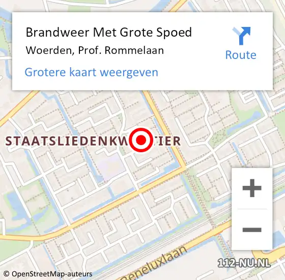 Locatie op kaart van de 112 melding: Brandweer Met Grote Spoed Naar Woerden, Prof. Rommelaan op 28 oktober 2021 02:11