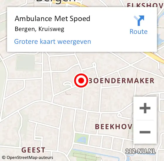 Locatie op kaart van de 112 melding: Ambulance Met Spoed Naar Bergen, Kruisweg op 28 oktober 2021 02:45